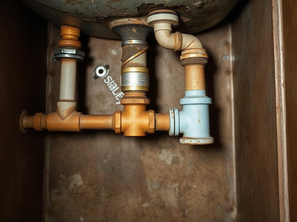 Before: Corroded under-sink pipework replaced